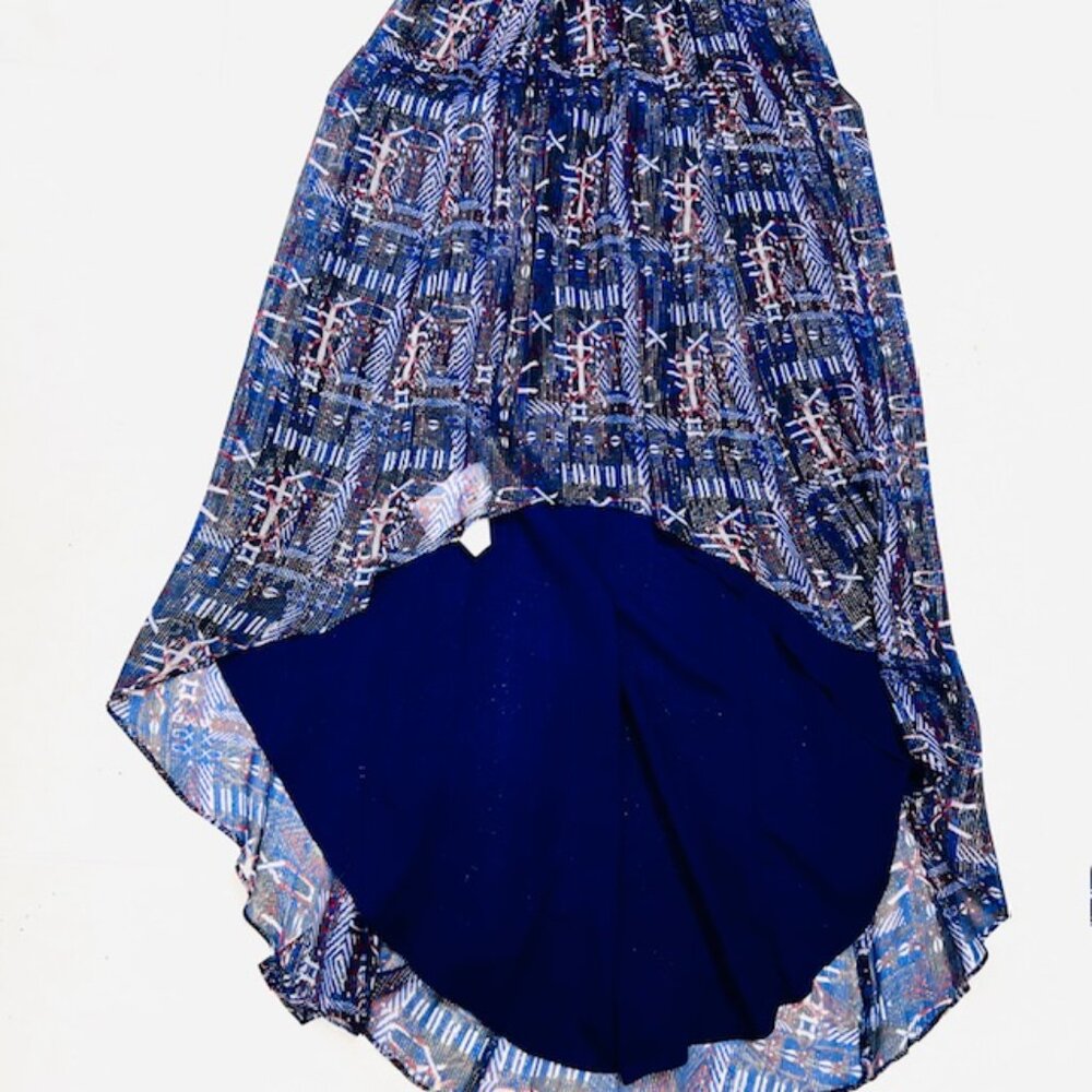 BCBGMAXAZRIA Women Long Cocktail Party Evening Dress Blue Silver Floral( #1 - Picture 9 of 13